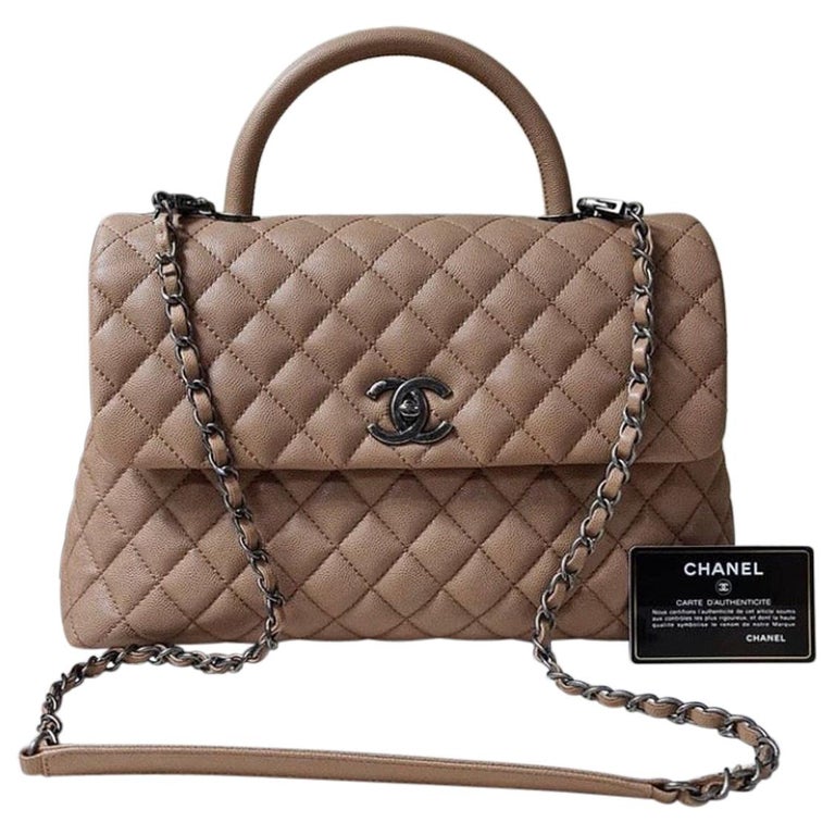 Chanel Beige Caviar Leather Medium Coco Top Handle Bag For Sale at