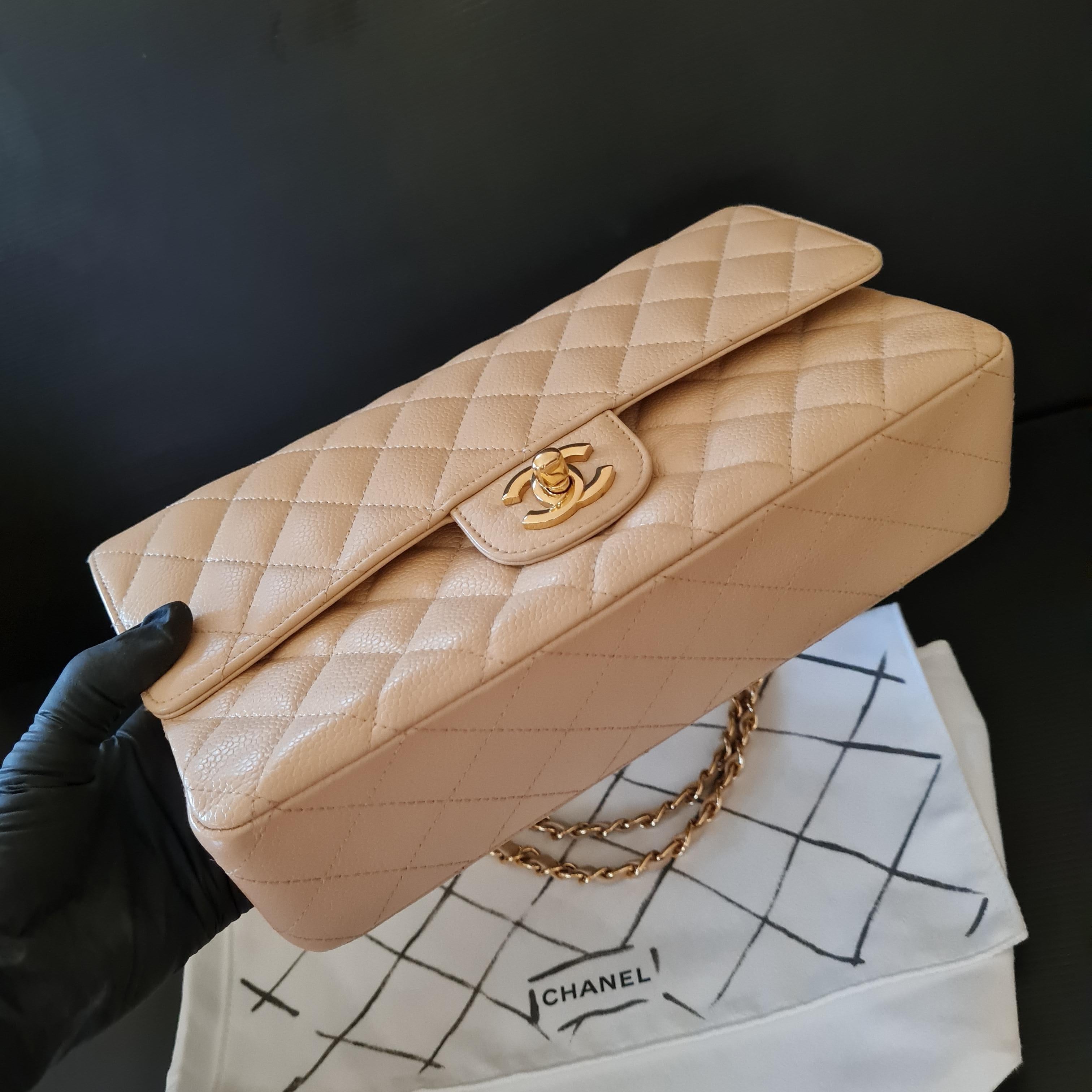 Chanel Beige Caviar Leather Medium Double Flap Bag In Good Condition In Jakarta, Daerah Khusus Ibukota Jakarta