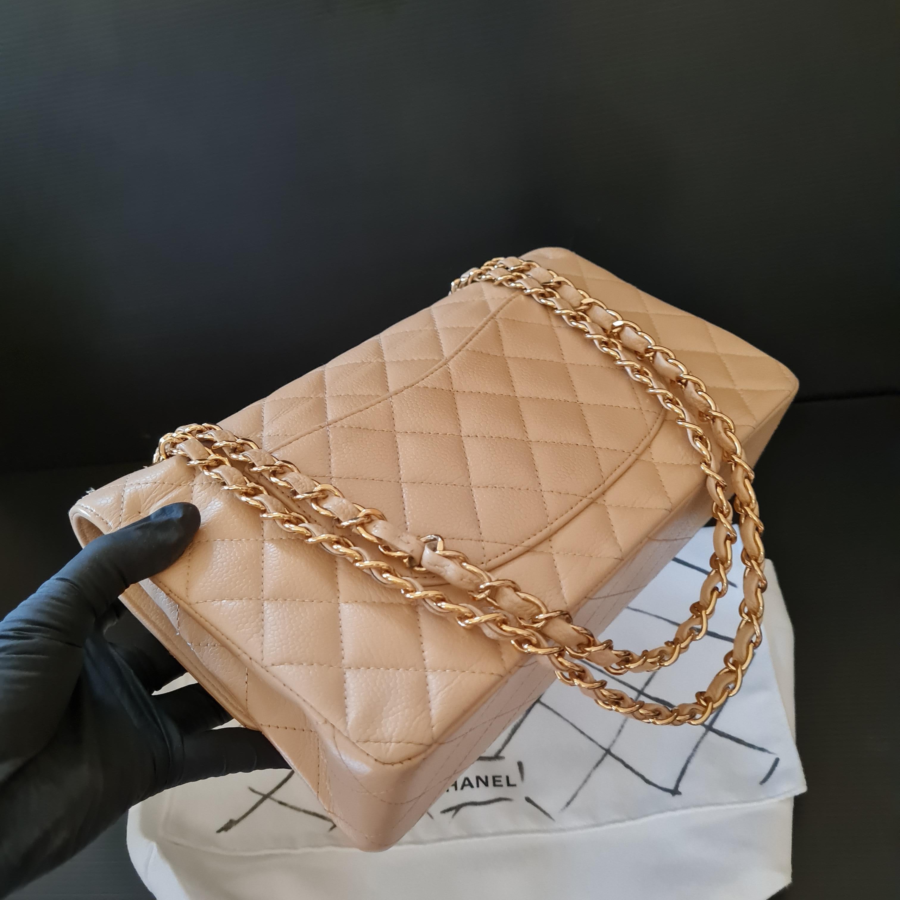 Women's Chanel Beige Caviar Leather Medium Double Flap Bag