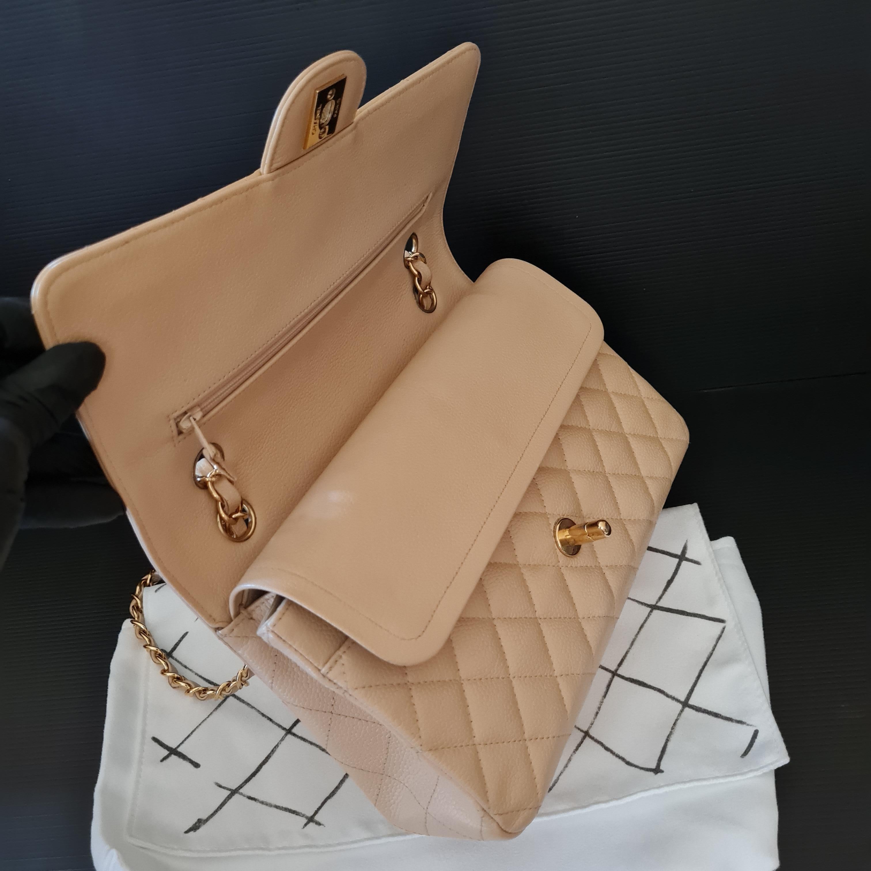 Chanel Beige Caviar Leather Medium Double Flap Bag 1
