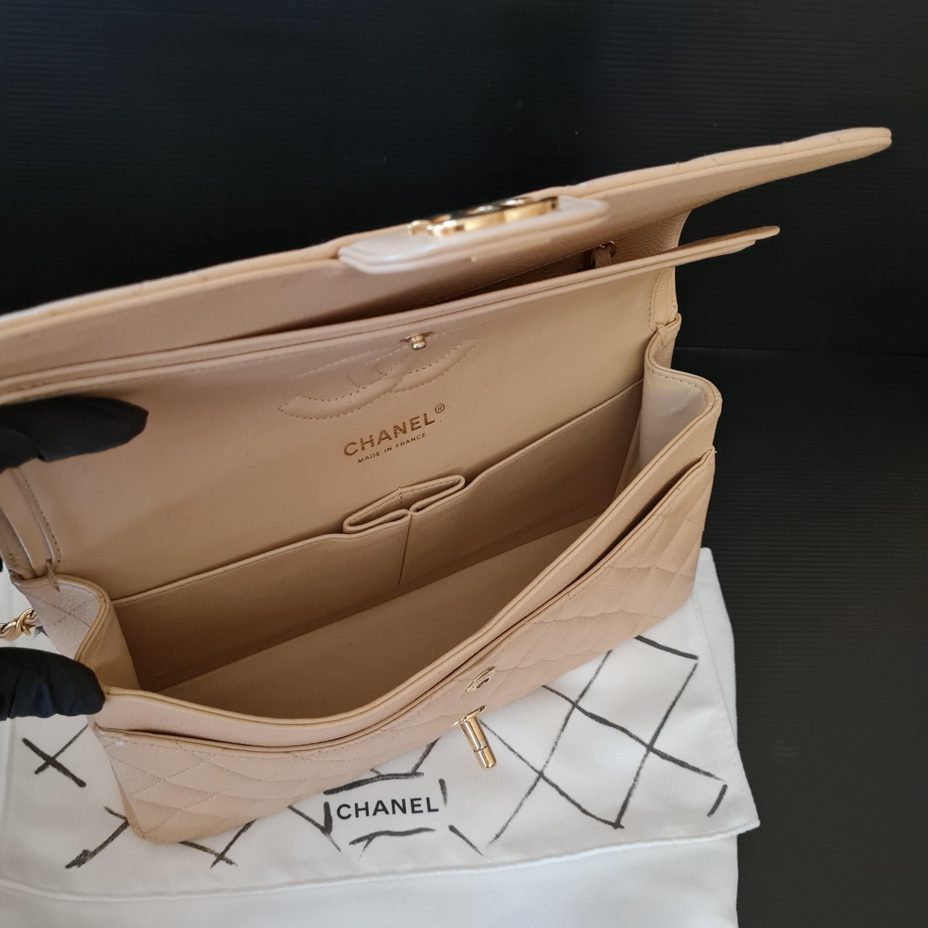 Chanel Beige Caviar Leather Medium Double Flap Bag 2