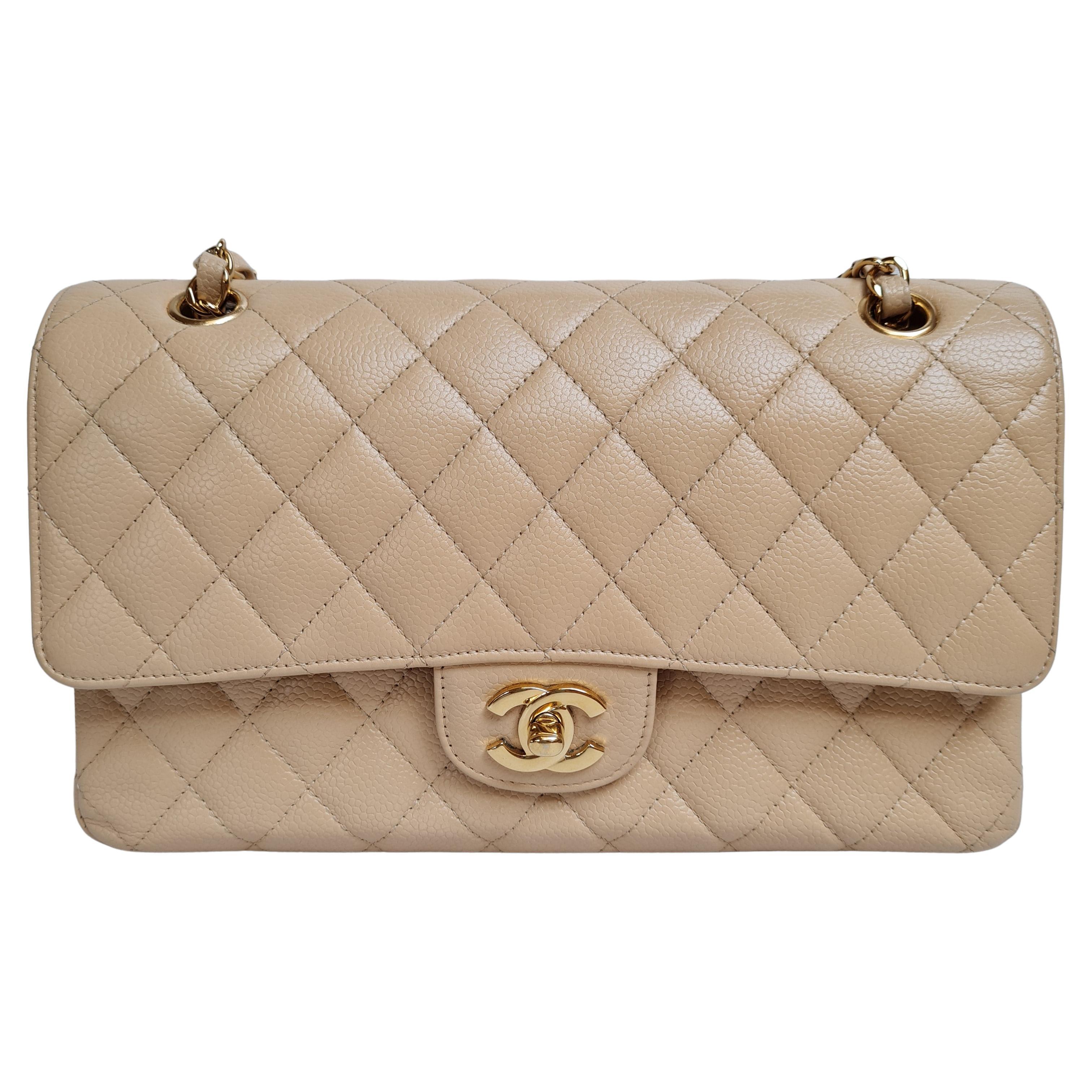 Chanel Beige Caviar Leather Medium Double Flap Bag at 1stDibs