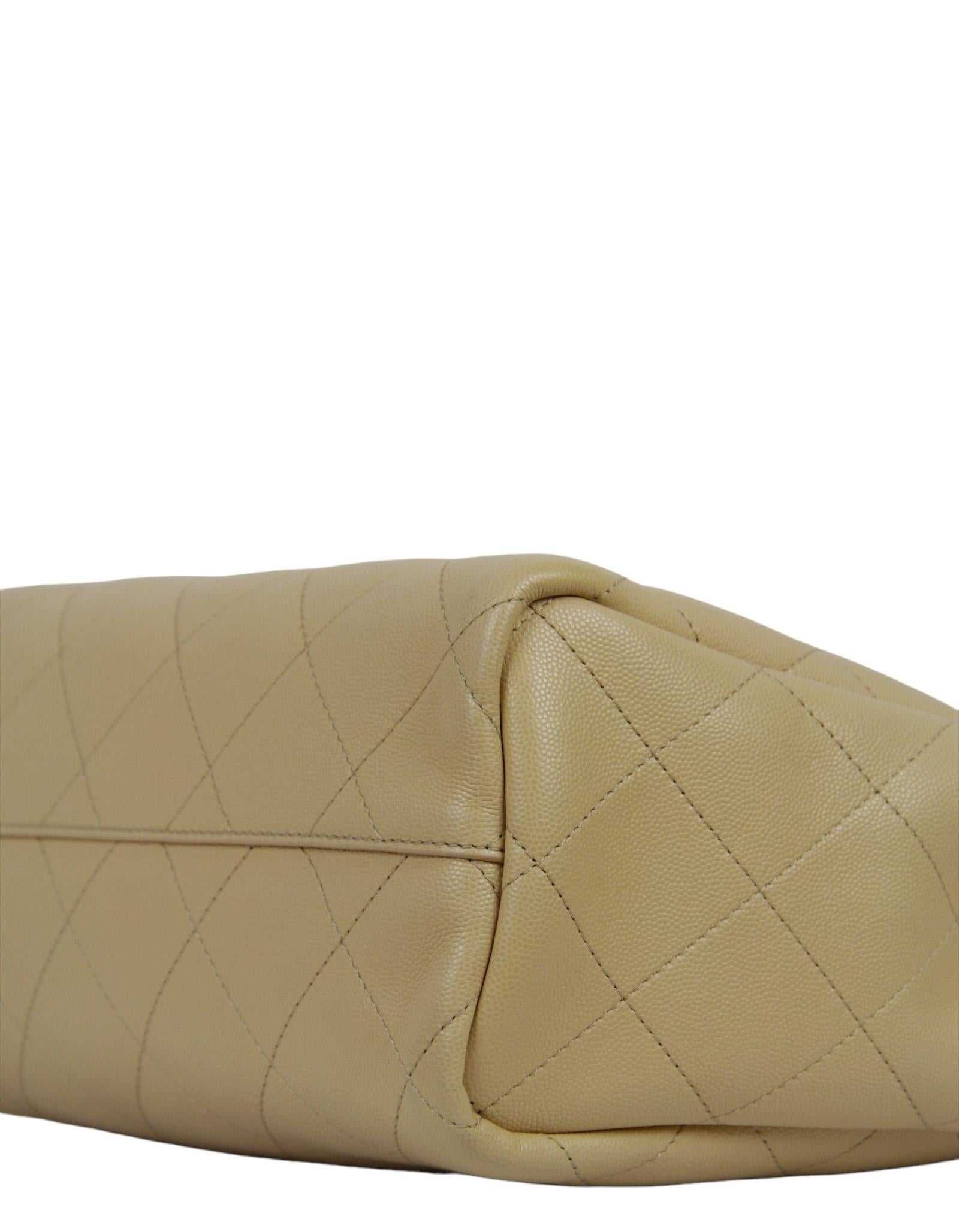 Women's Chanel Beige Caviar Leather Quilted CC Tote Bag w/ Shoulder Strap For Sale