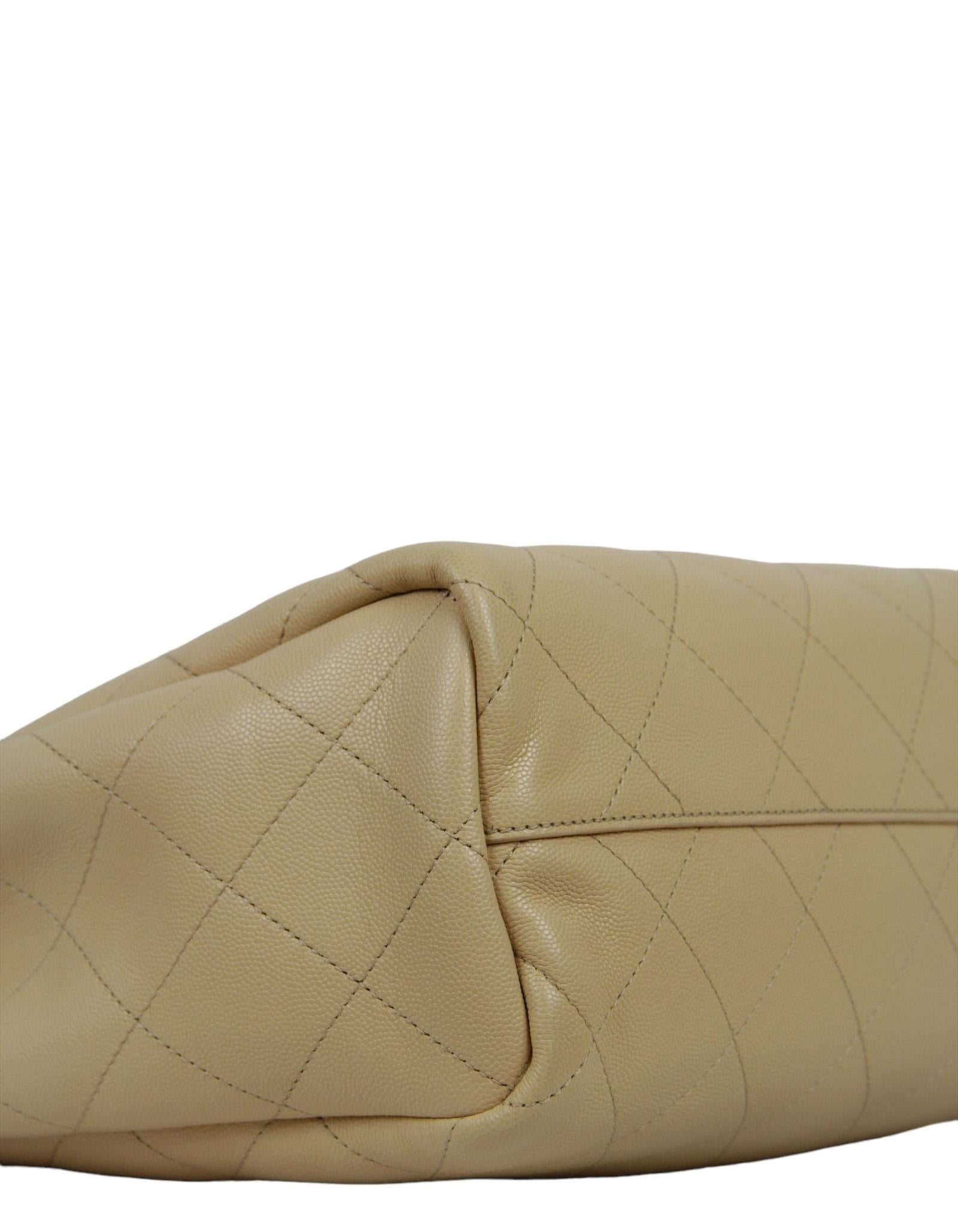 Chanel Beige Caviar Leather Quilted CC Tote Bag w/ Shoulder Strap For Sale 1