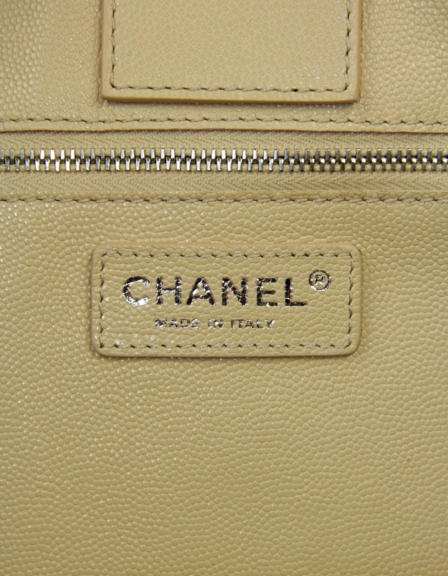 Chanel Beige Caviar Leather Quilted CC Tote Bag w/ Shoulder Strap For Sale 3