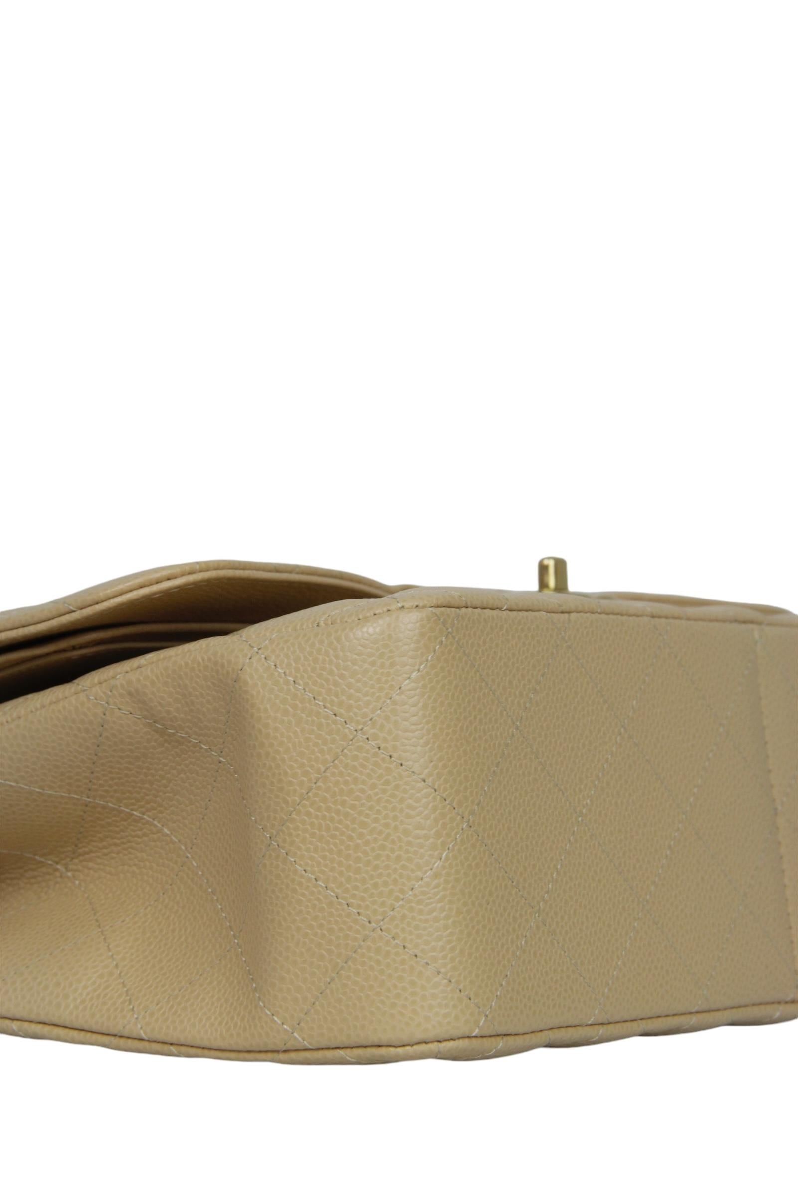 Women's Chanel Beige Caviar Leather Quilted Classic Double Flap Jumbo Bag with GHW