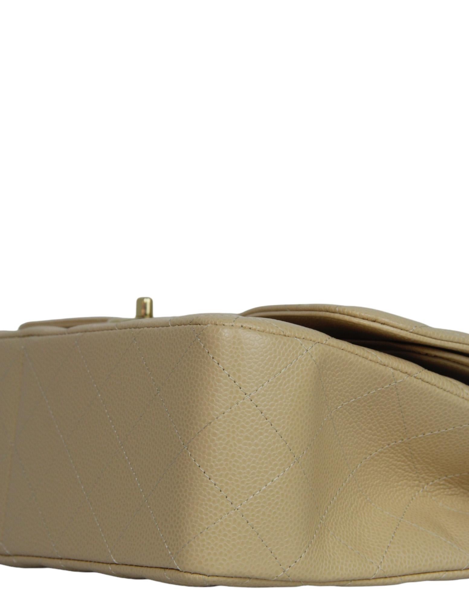 Chanel Beige Caviar Leather Quilted Classic Double Flap Jumbo Bag with GHW 1