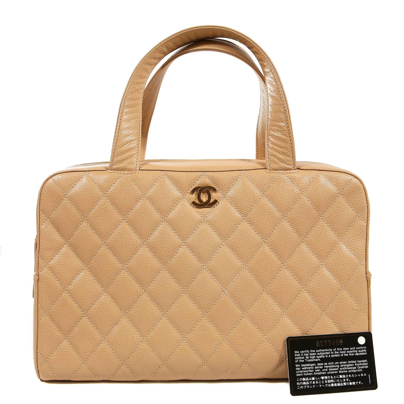 Chanel Beige Caviar Leather Quilted Day Bag Satchel 9