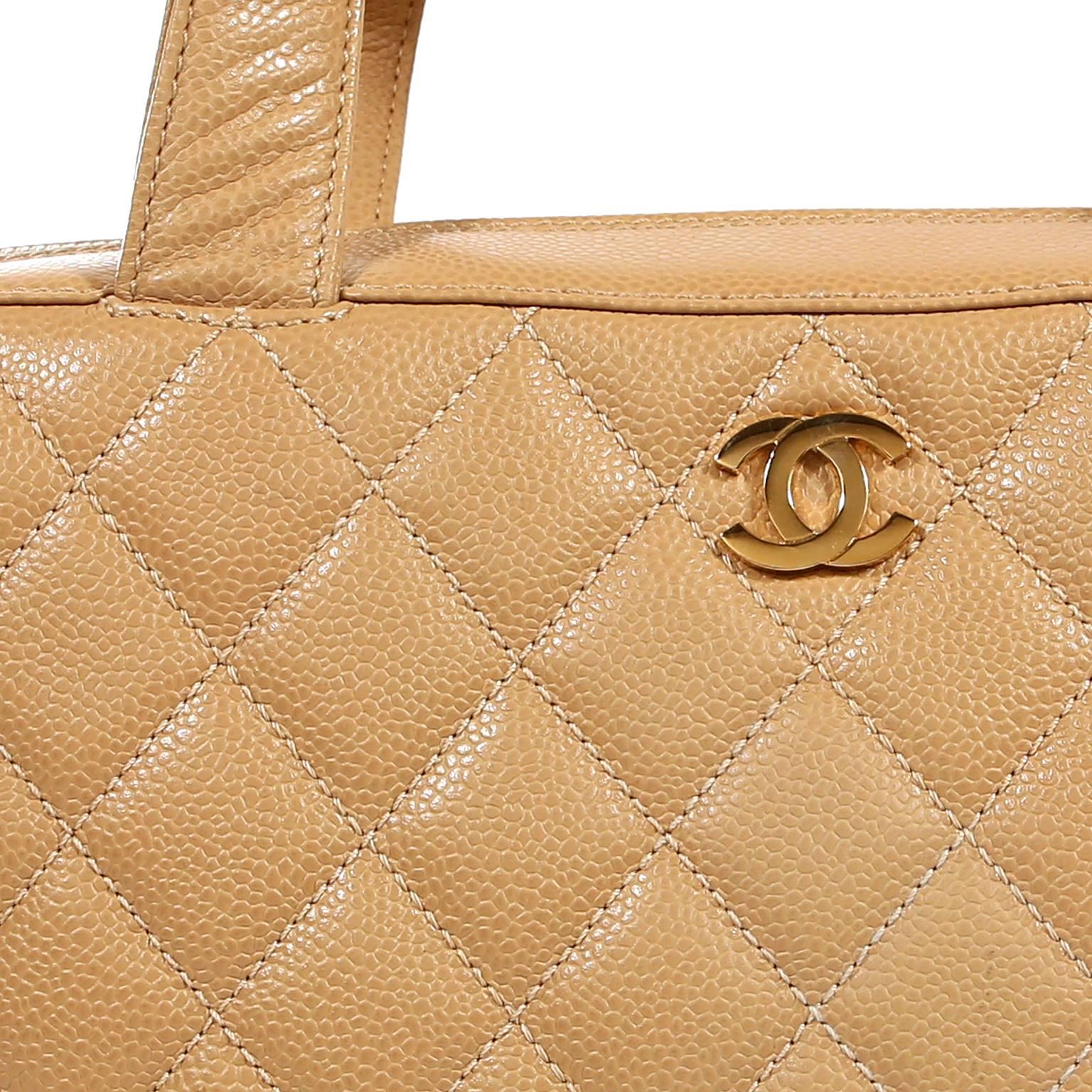 Chanel Beige Caviar Leather Quilted Day Bag Satchel 2