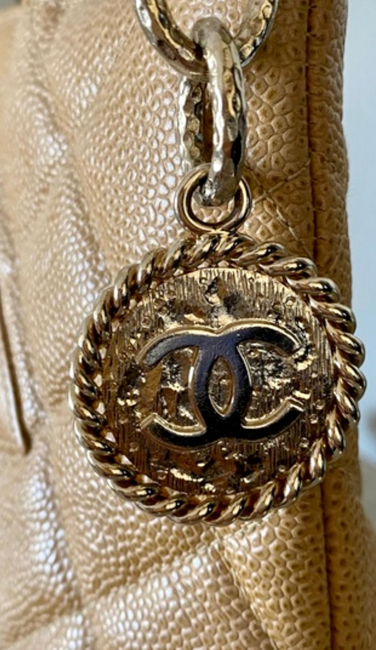 Chanel  Beige Caviar Leather Quilted Medallion  Shoulder Bag 3