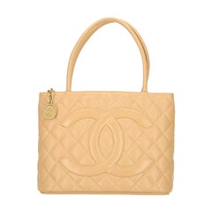 Chanel  Beige Caviar Leather Quilted Medallion  Shoulder Bag