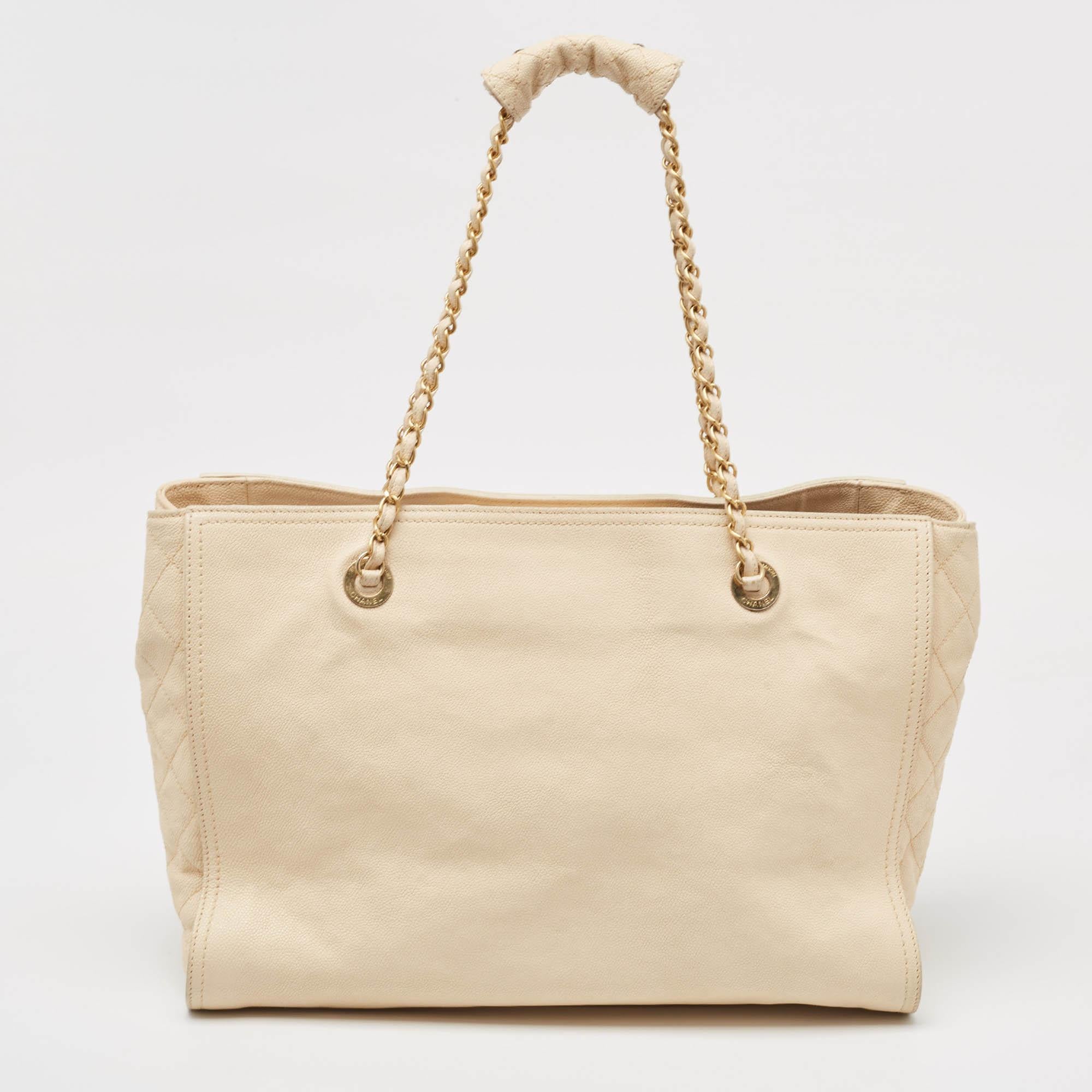 Women's Chanel Beige Caviar Leather Reissue Large Shopper Tote