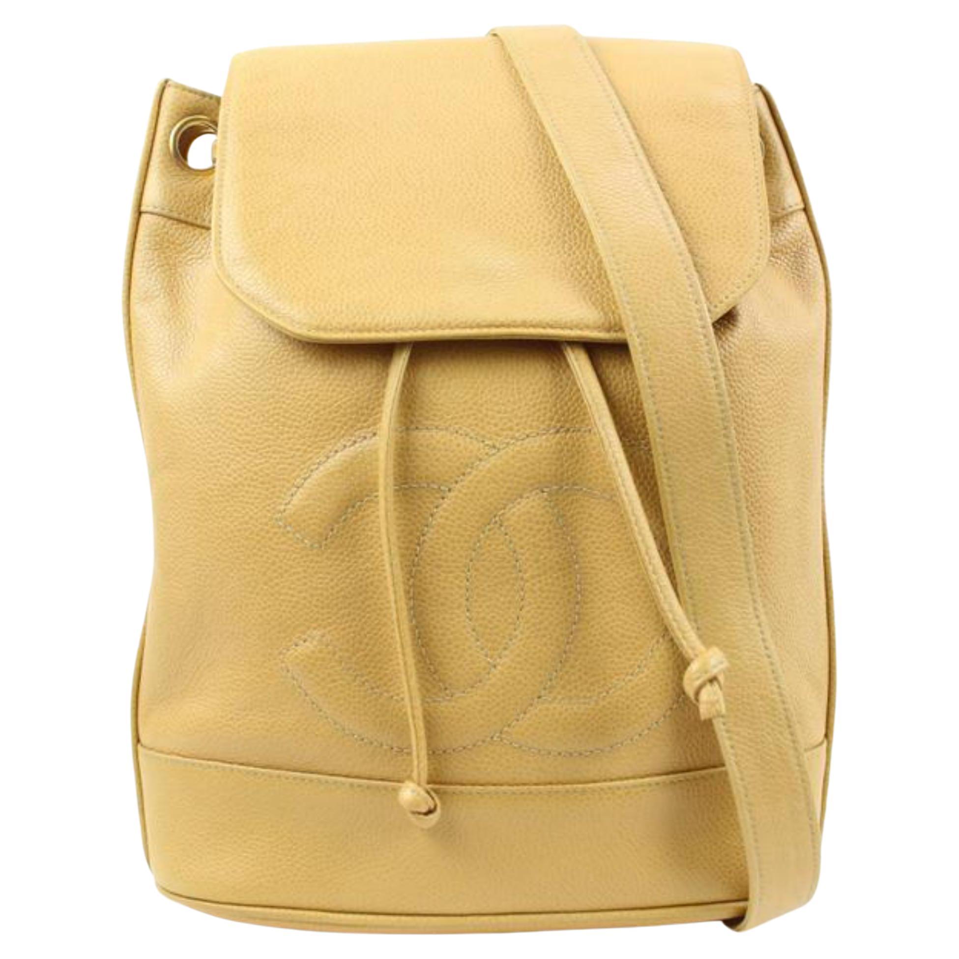 Chanel Beige Caviar Leather Sling Backpack with Pouch 59c128s For Sale