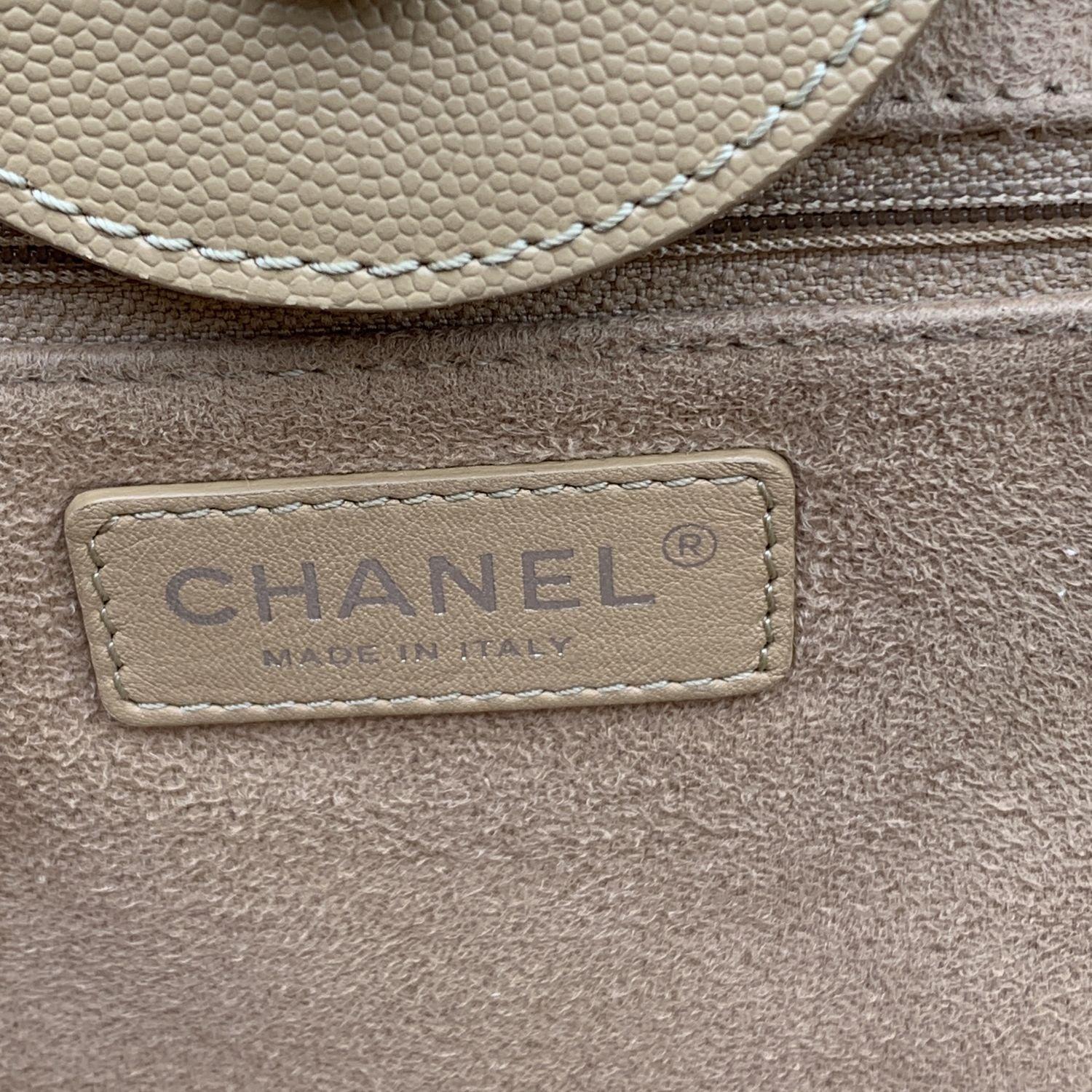 Chanel Beige Caviar Leather Studded Deauville Tote Shoulder Bag 4