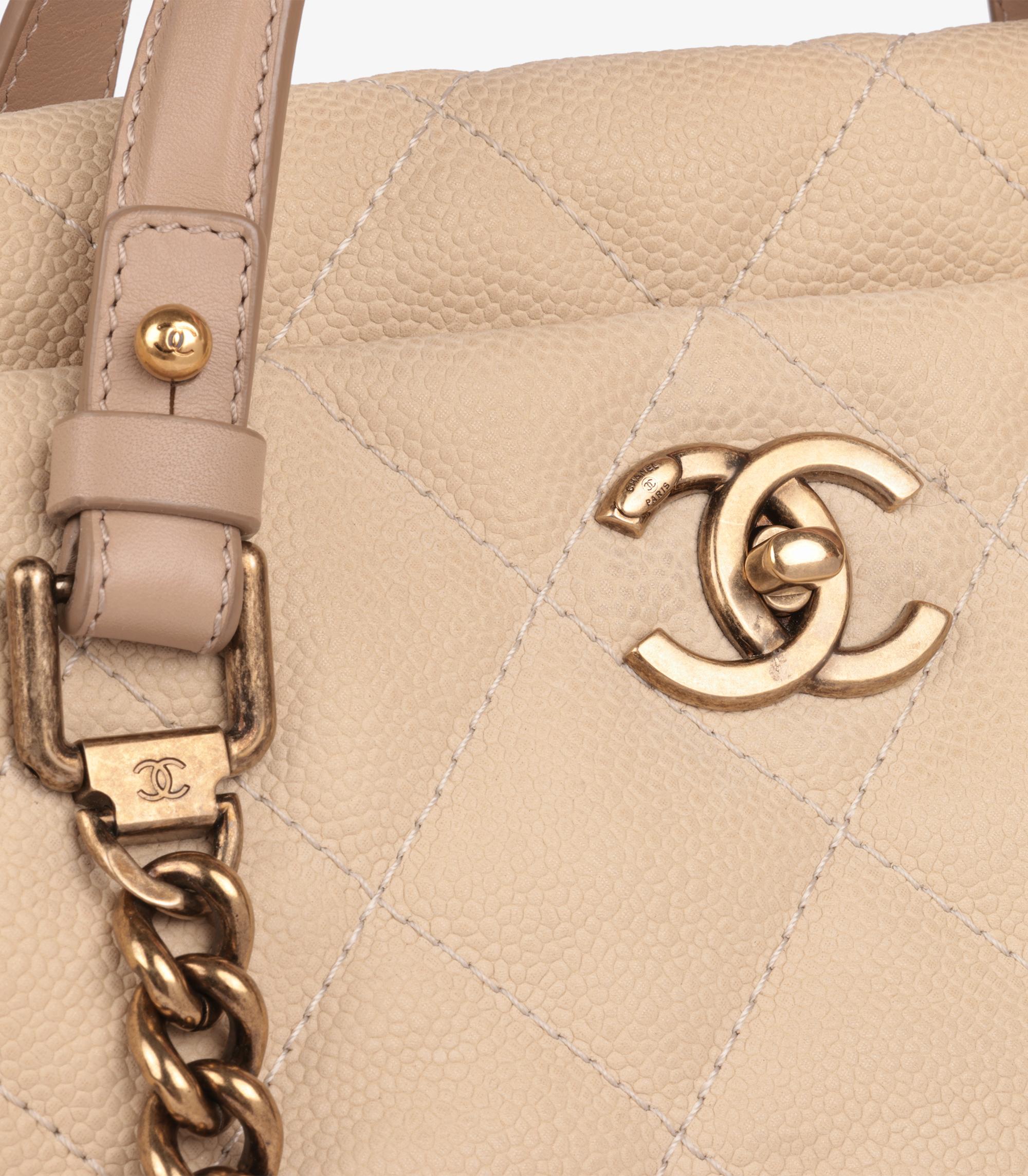 Women's Chanel Beige Caviar Leather & Taupe Calfskin Leather Portobello Shoulder Tote