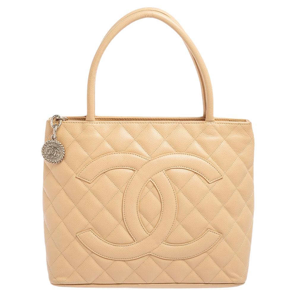 Chanel Beige Caviar Leather Timeless Medallion Tote