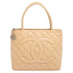 Chanel Beige Caviar Leather Timeless Medallion Tote