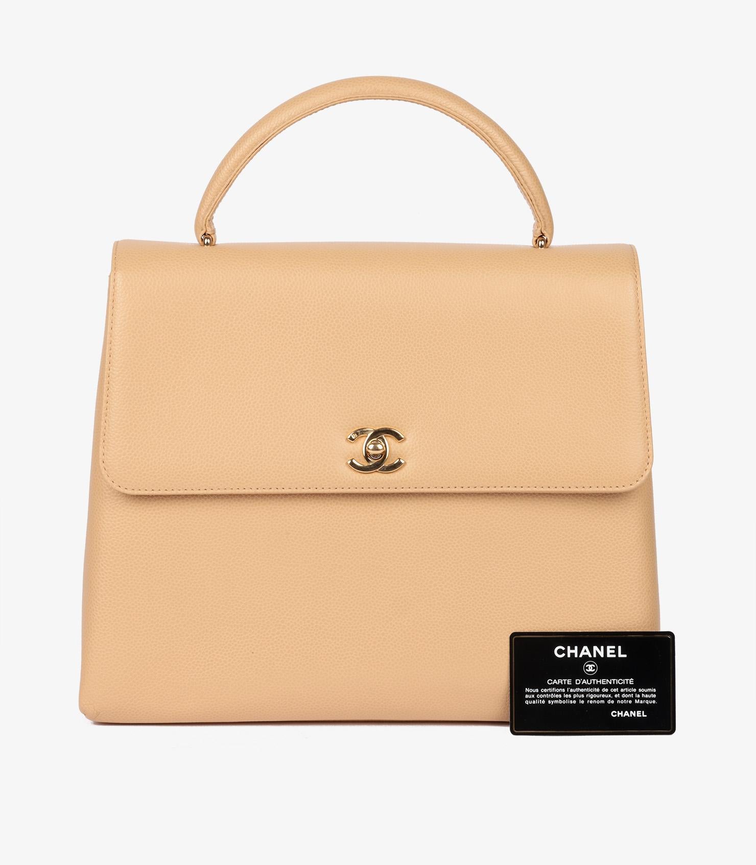 Chanel Beige Caviar Leather Vintage Classic Kelly im Angebot 6