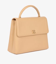 Chanel 1997 Vintage Classic Kelly Beige Caviar Leather Top Handle Bag