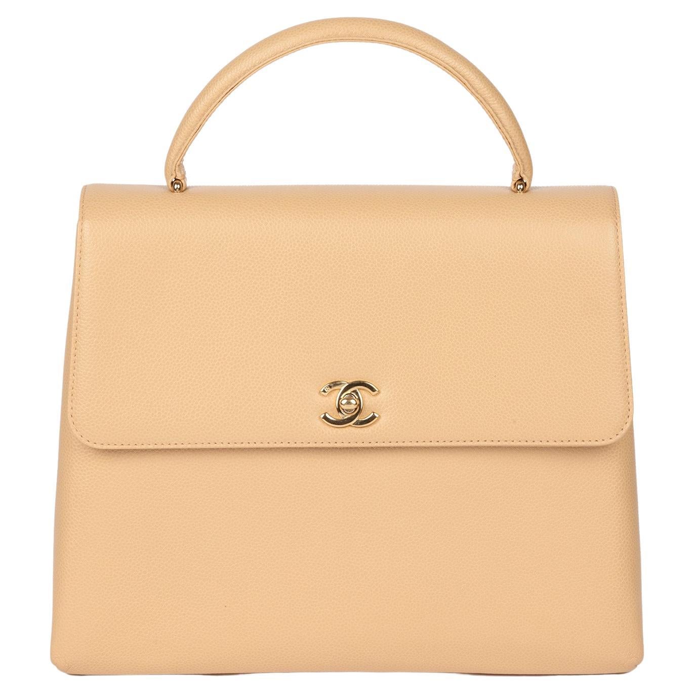 Chanel Beige Caviar Leather Vintage Classic Kelly For Sale