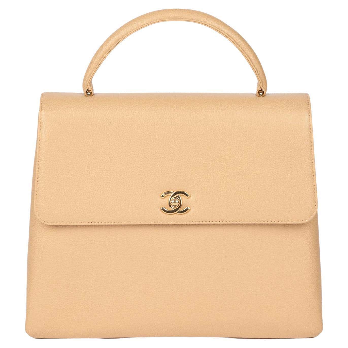 Chanel Kelly Color Chanel Beige Caviar Leather Vintage Classic Kelly For Sale at 1stDibs