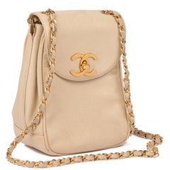 CHANEL Beige Caviar Leather Vintage XL Classic Single Flap Bag