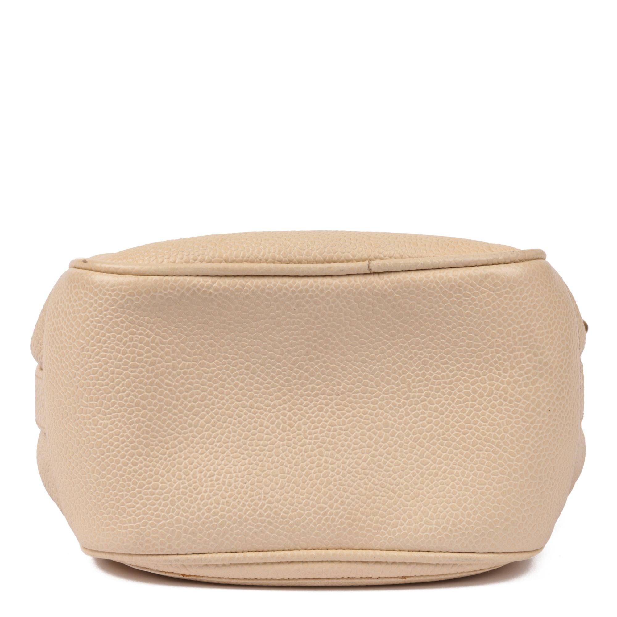 CHANEL Beige Kaviar Leder Vintage XL Classic Einzelne Klappe Tasche im Angebot 2
