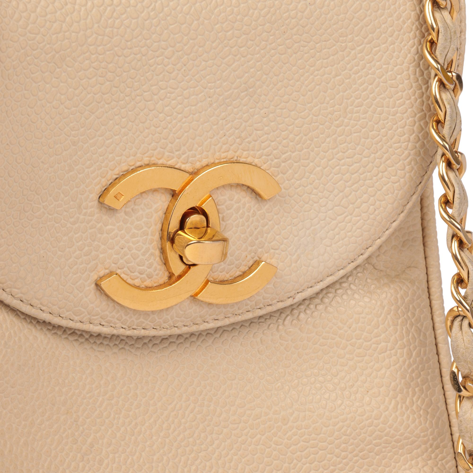 CHANEL Beige Kaviar Leder Vintage XL Classic Einzelne Klappe Tasche im Angebot 3