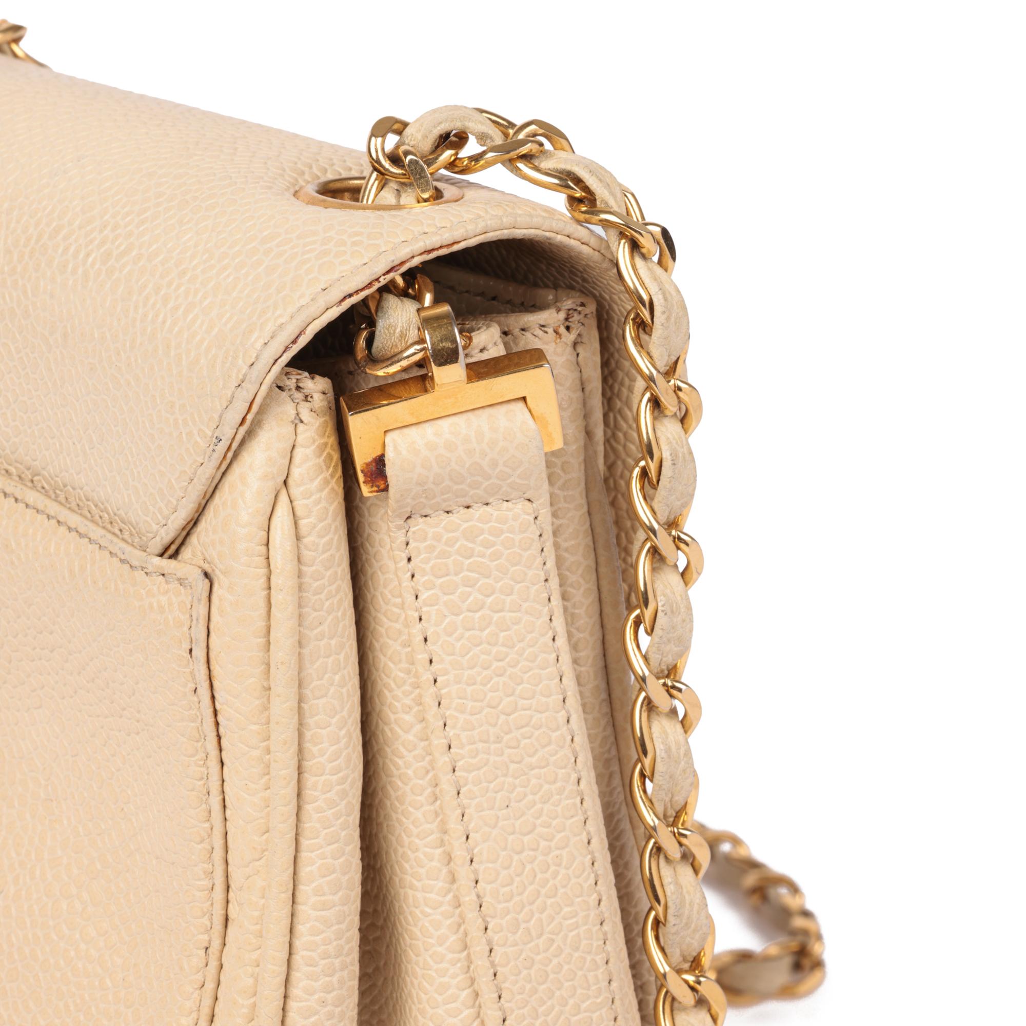 CHANEL Beige Kaviar Leder Vintage XL Classic Einzelne Klappe Tasche im Angebot 4