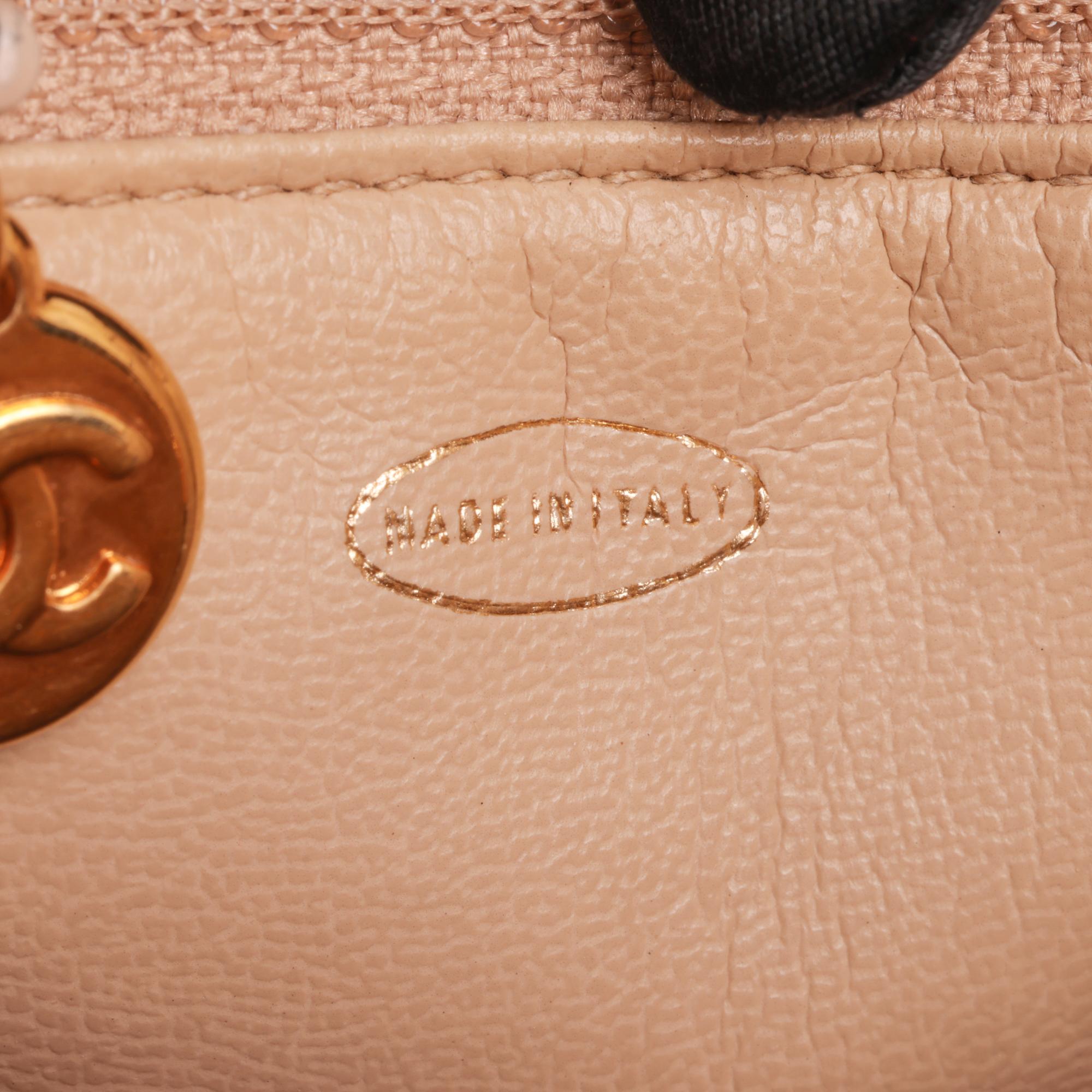 CHANEL Beige Kaviar Leder Vintage XL Classic Einzelne Klappe Tasche im Angebot 5