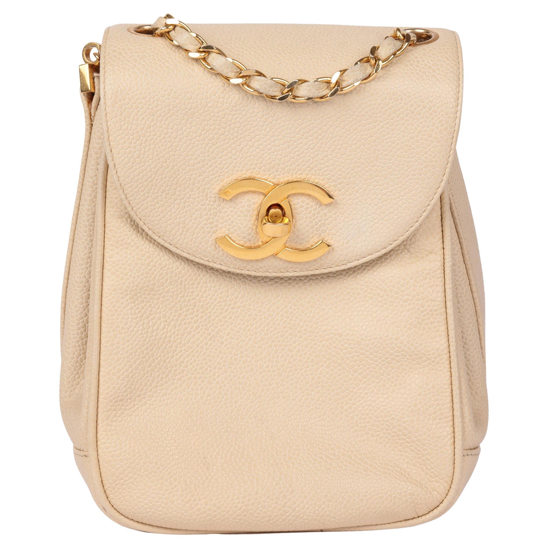 CHANEL Beige Kaviar Leder Vintage XL Classic Einzelne Klappe Tasche im Angebot
