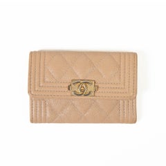 Chanel Beige Caviar Quilted Boy Flap Card Holder Wallet