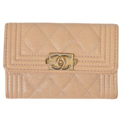 Chanel Beige Caviar Quilted Boy Flap Card Holder Wallet