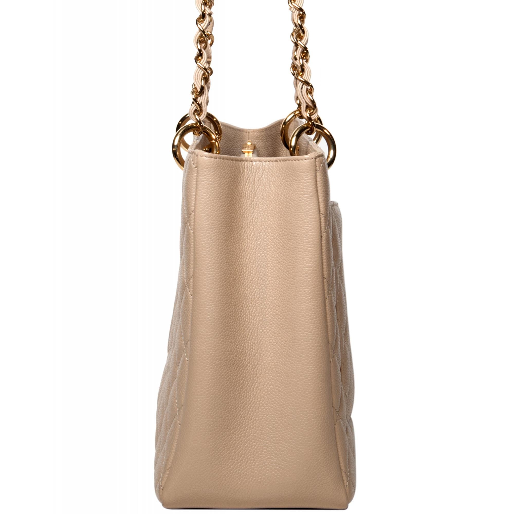 Beige Chanel beige caviar quilted leather grand shopping tote bag, 2014