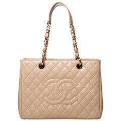 Chanel beige caviar quilted leather grand shopping tote bag, 2014