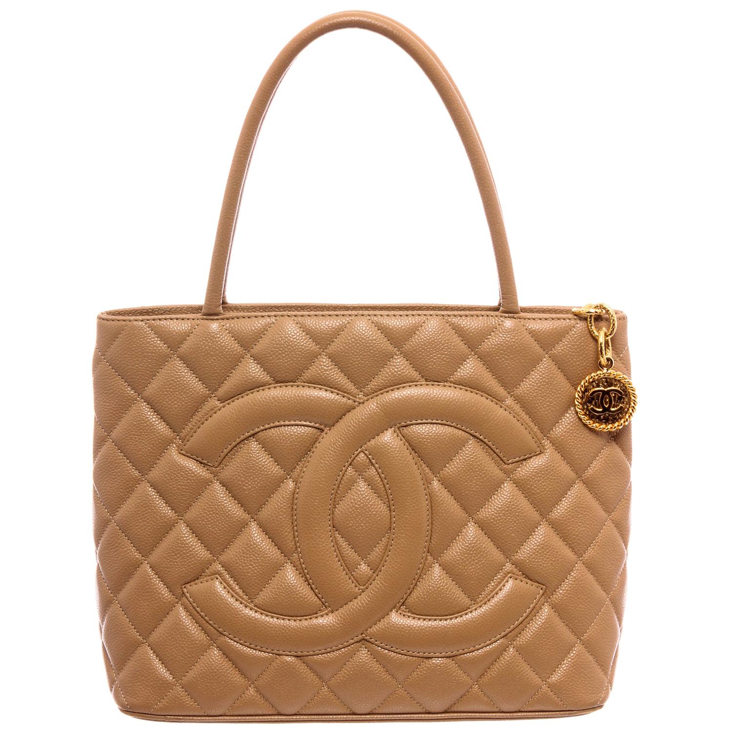 Chanel Beige Caviar Quilted Leather Medallion Tote Bag at 1stDibs