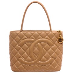 Chanel Beige Caviar Quilted Leather Medallion Tote Bag