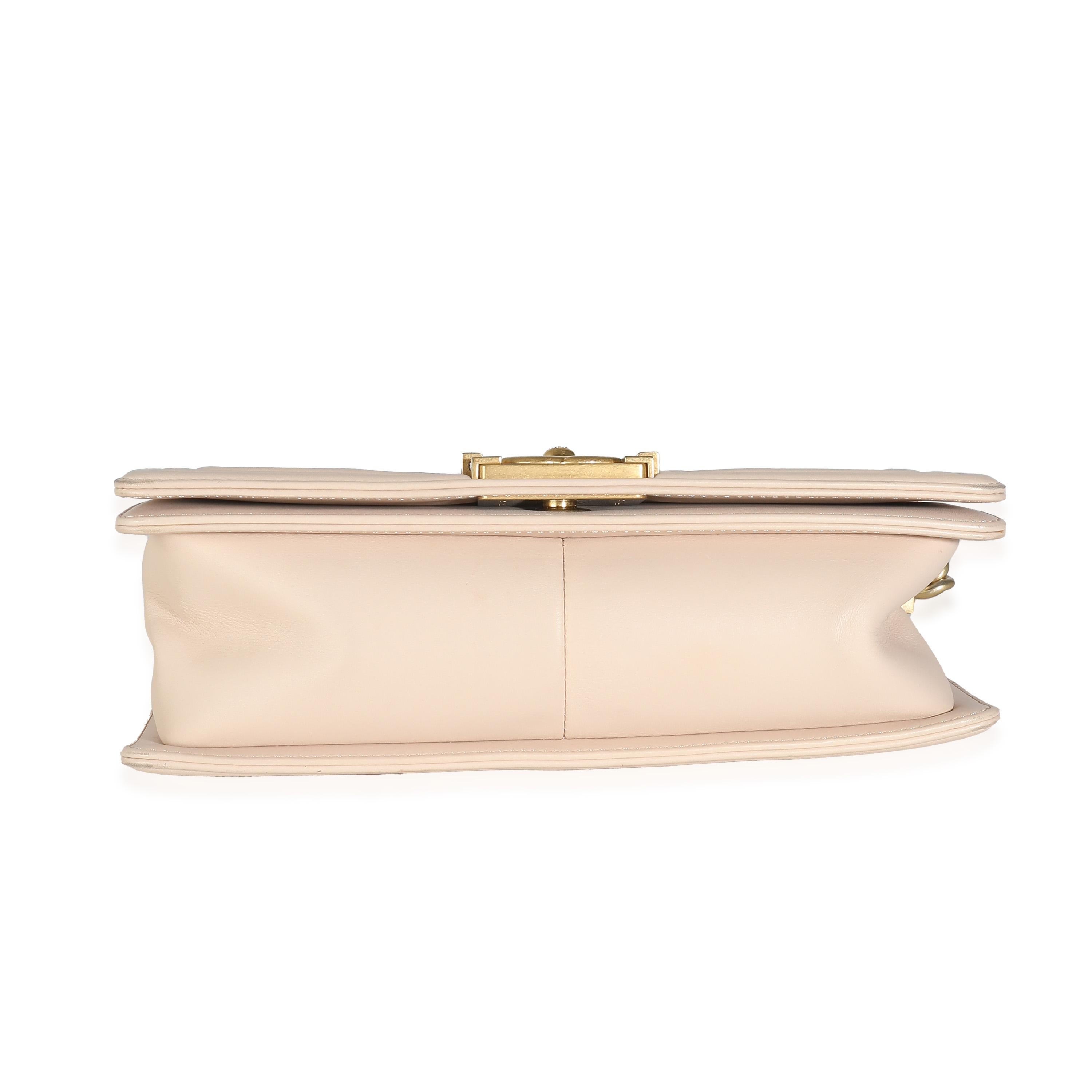 Women's or Men's Chanel Beige Caviar Suede Calfskin Chevron Medium Boy Handbag For Sale