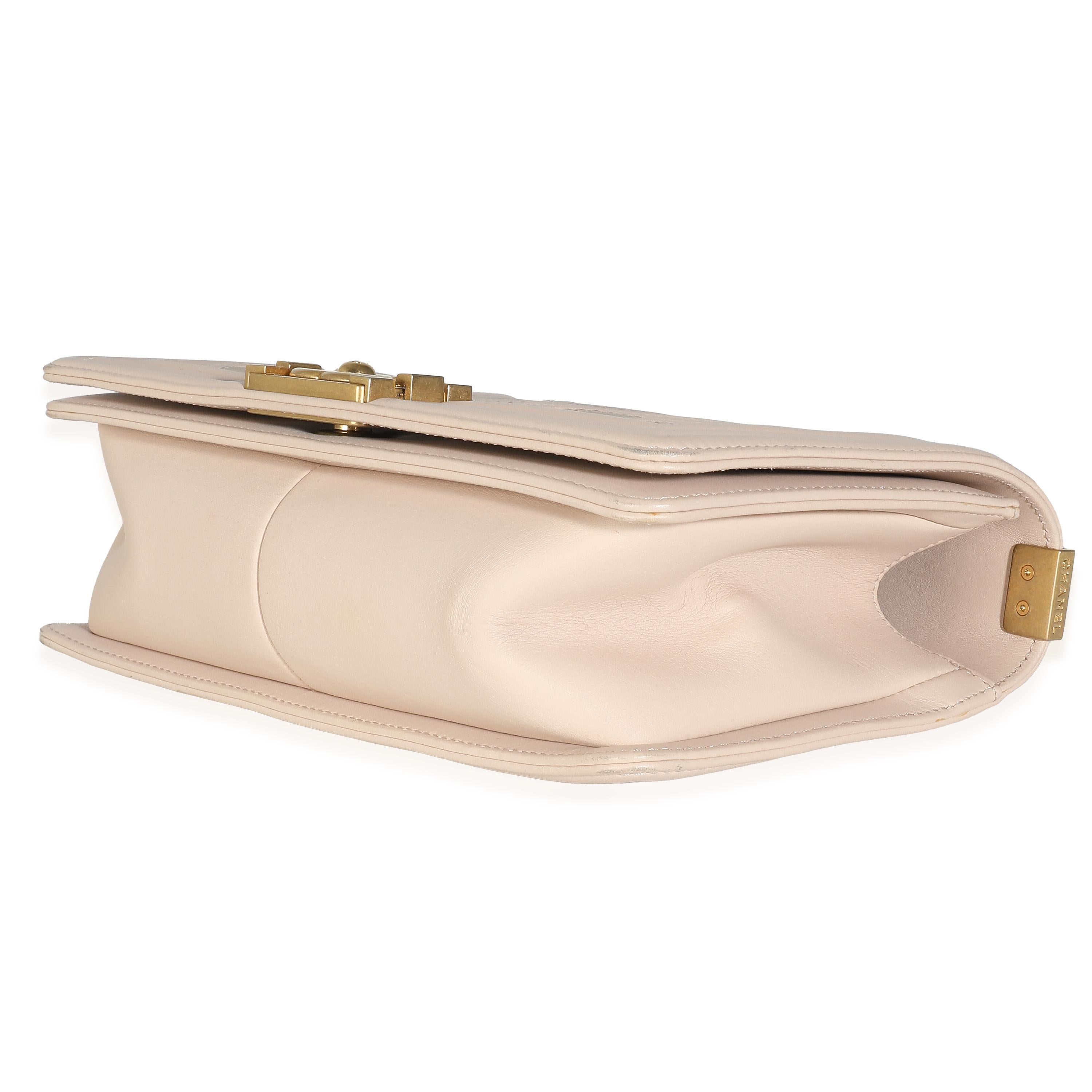 Chanel Beige Caviar Suede Calfskin Chevron Medium Boy Handbag For Sale 2
