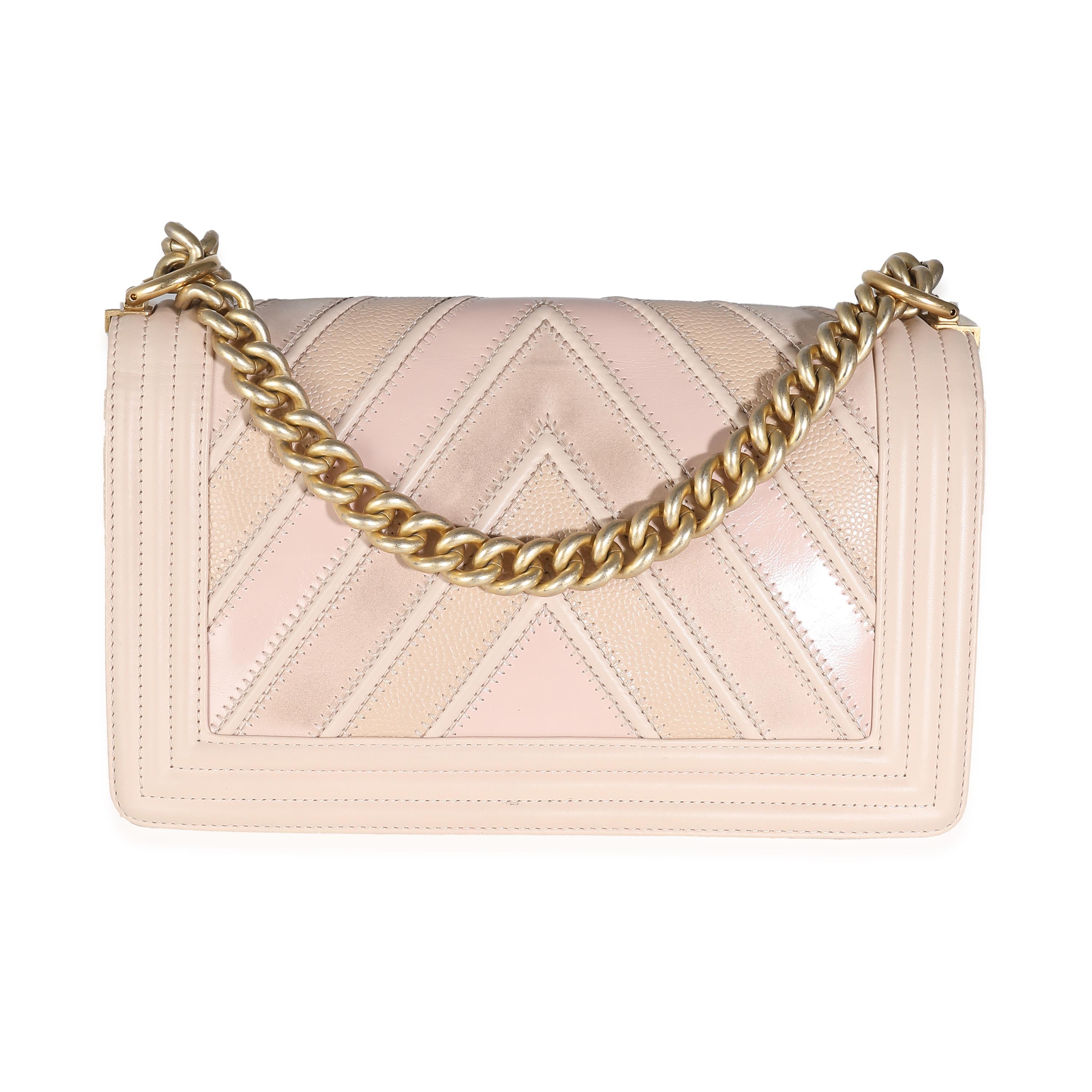 Chanel Beige Caviar Suede Calfskin Chevron Medium Boy Handbag For Sale 3