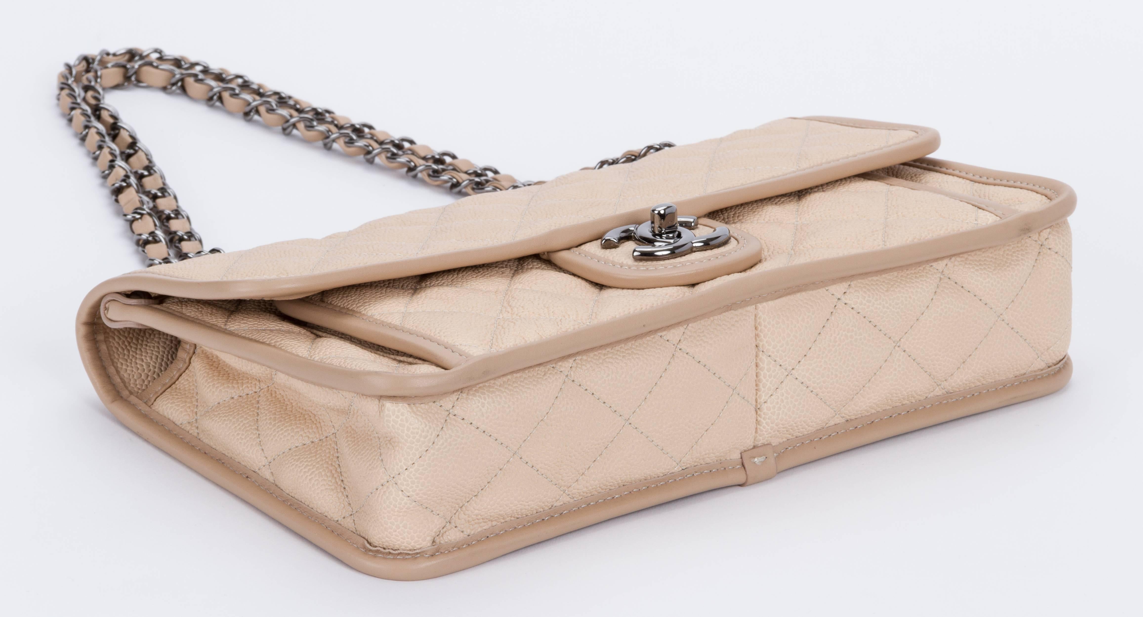 Women's Chanel Beige Caviar Trimmed Jumbo Flap Bag