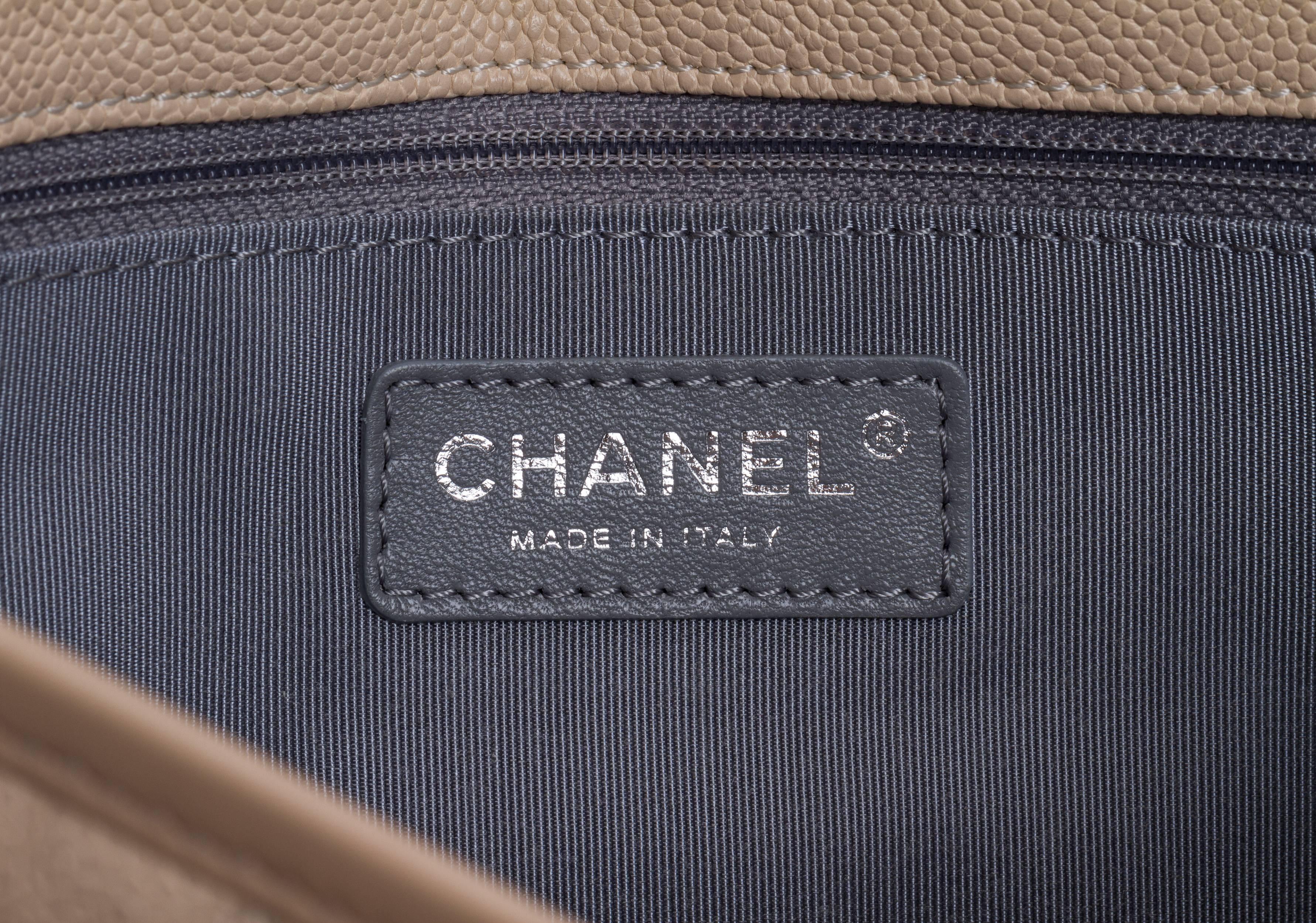 Chanel Beige Caviar Trimmed Jumbo Flap Bag 4