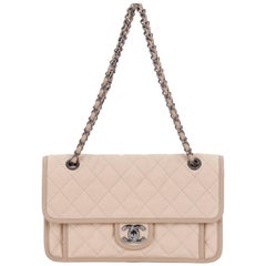 Chanel Beige Caviar Trimmed Jumbo Flap Bag