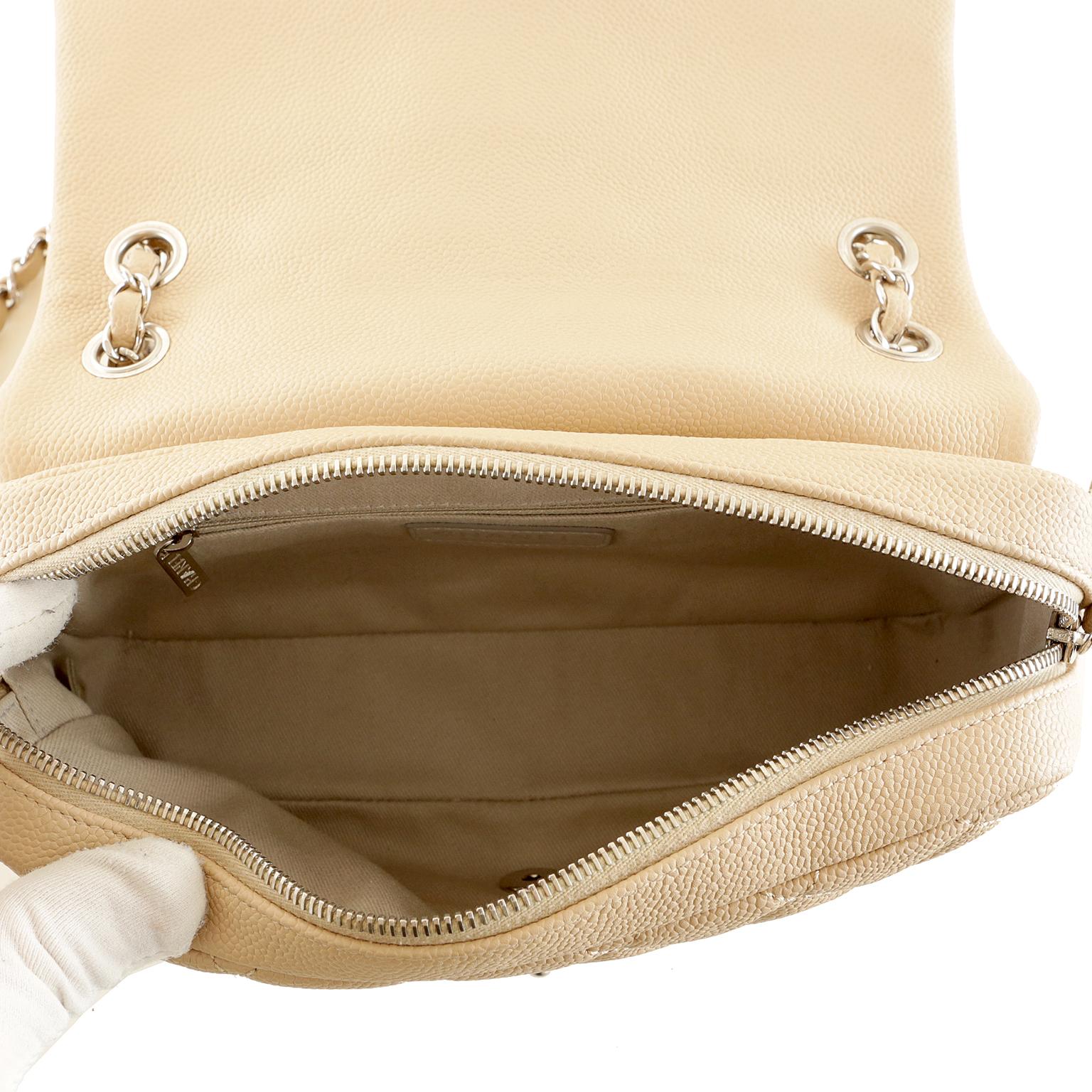 Women's Chanel Beige Caviar Zipper Classic Flap Bag