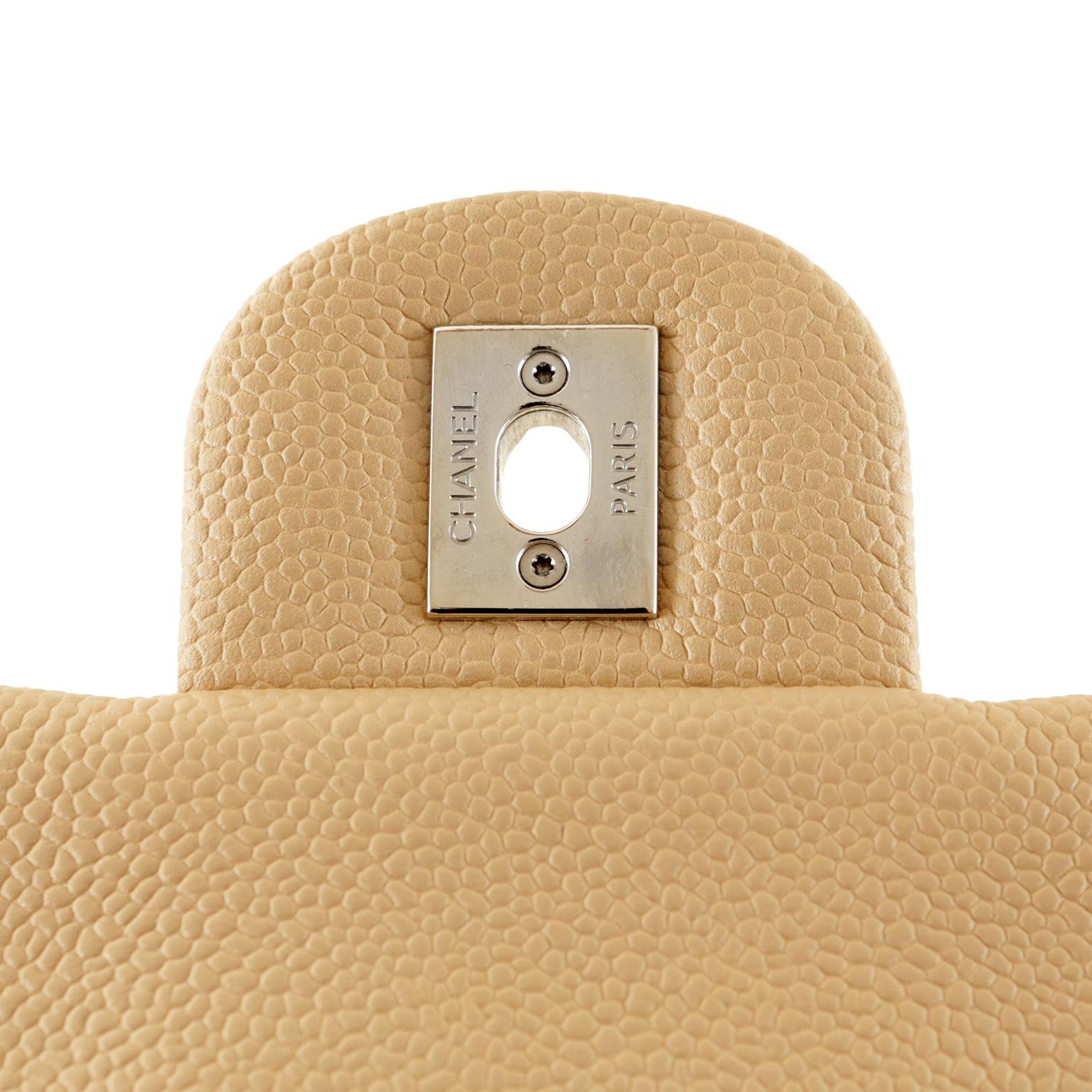 Chanel Beige Caviar Zipper Classic Flap Bag 2