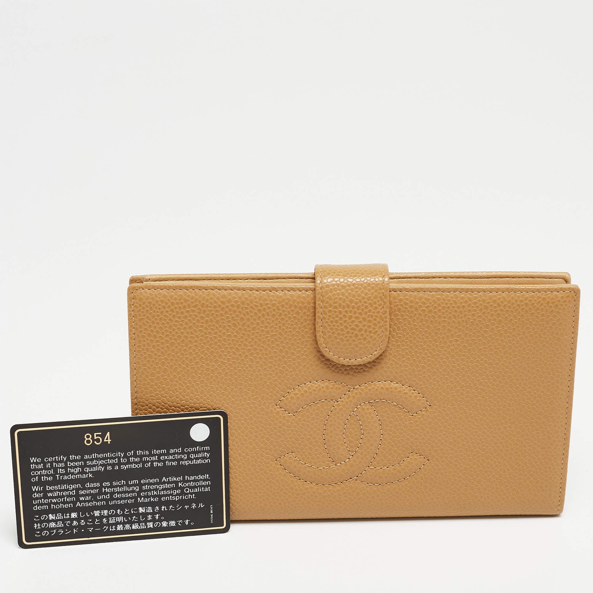 Chanel Beige CC Caviar Leather CC Timeless French Wallet 7