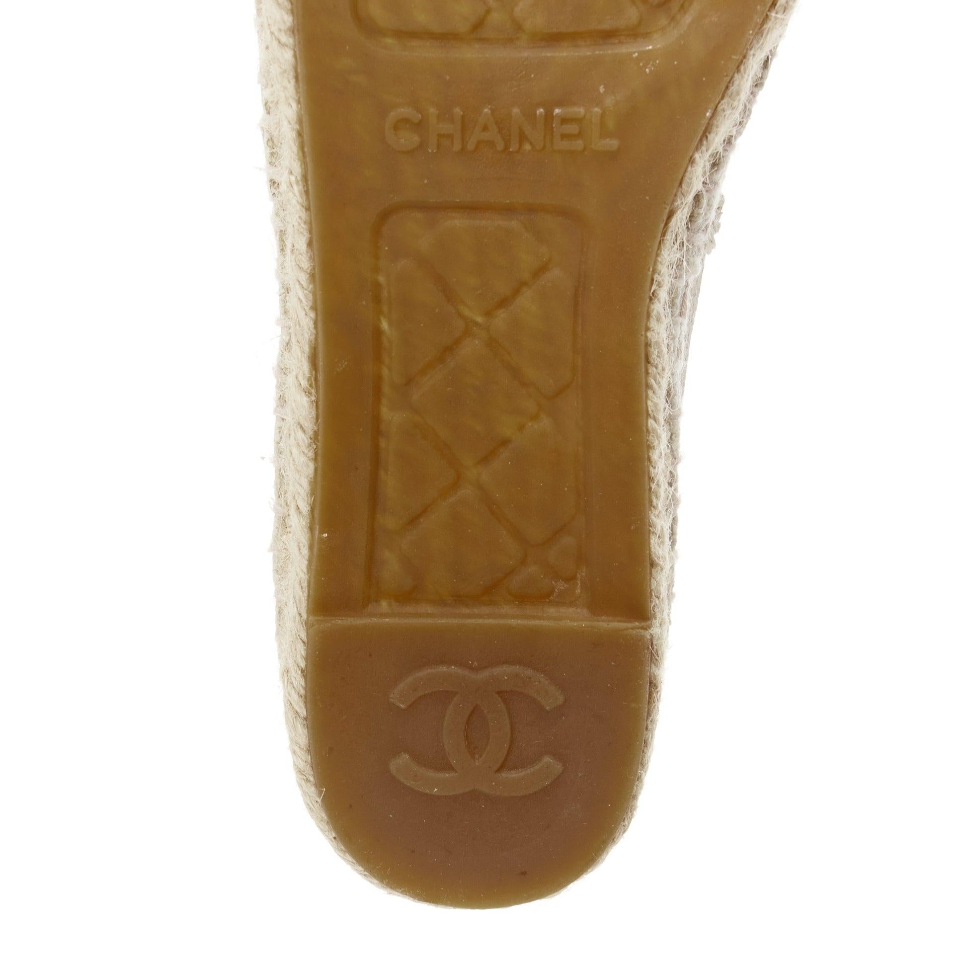 CHANEL beige CC logo fray edge canvas black toe cap espadrille shoes EU38 6