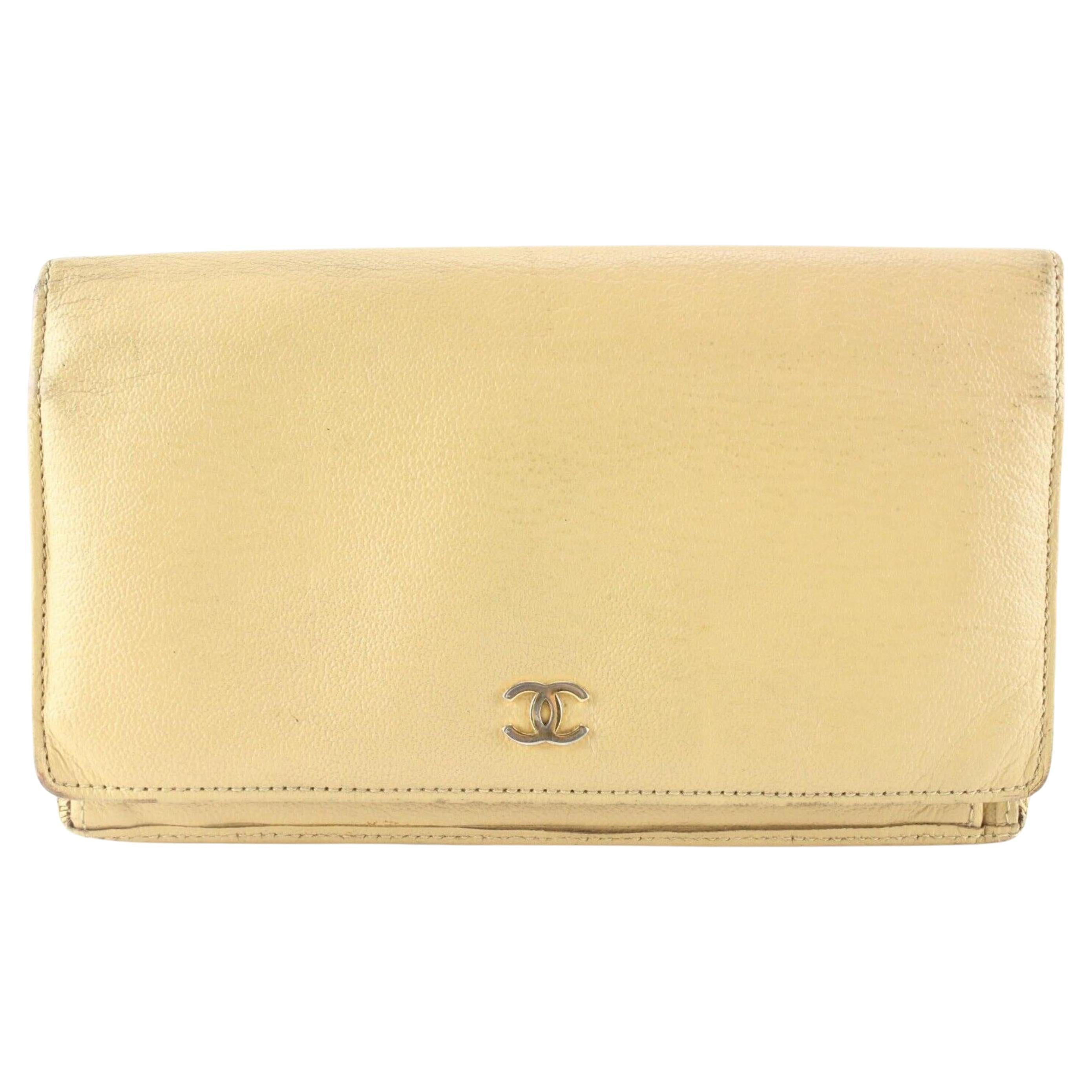 Chanel Beige CC Long Bifold Flap Wallet 2C512S For Sale