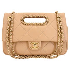 Chanel Beige Chain Handle A Real Catch Flap Bag GHW  68187
