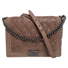 Chanel Beige Chesterfield Quilted Nubuck Leather Large Boy Flap Bag